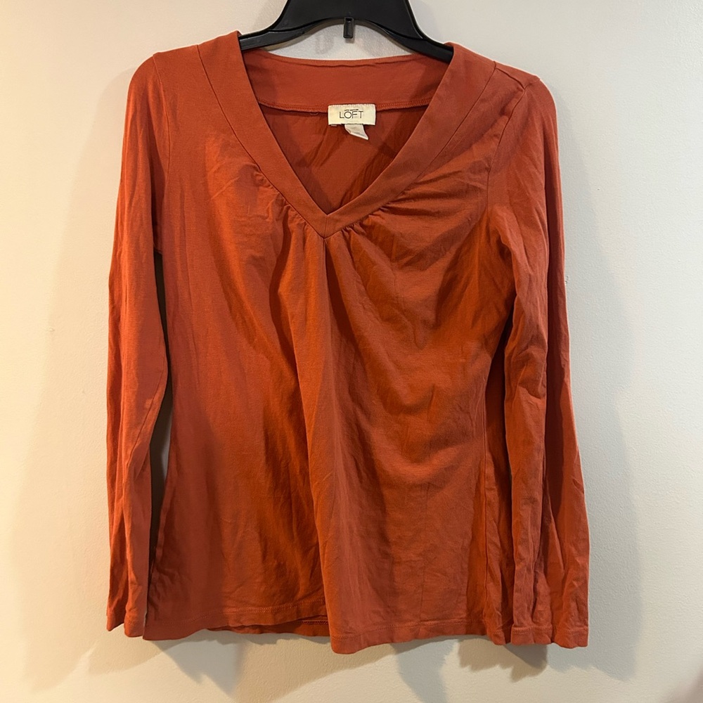 Ann Taylor LOFT Orange Blouse size medium long sleeve top